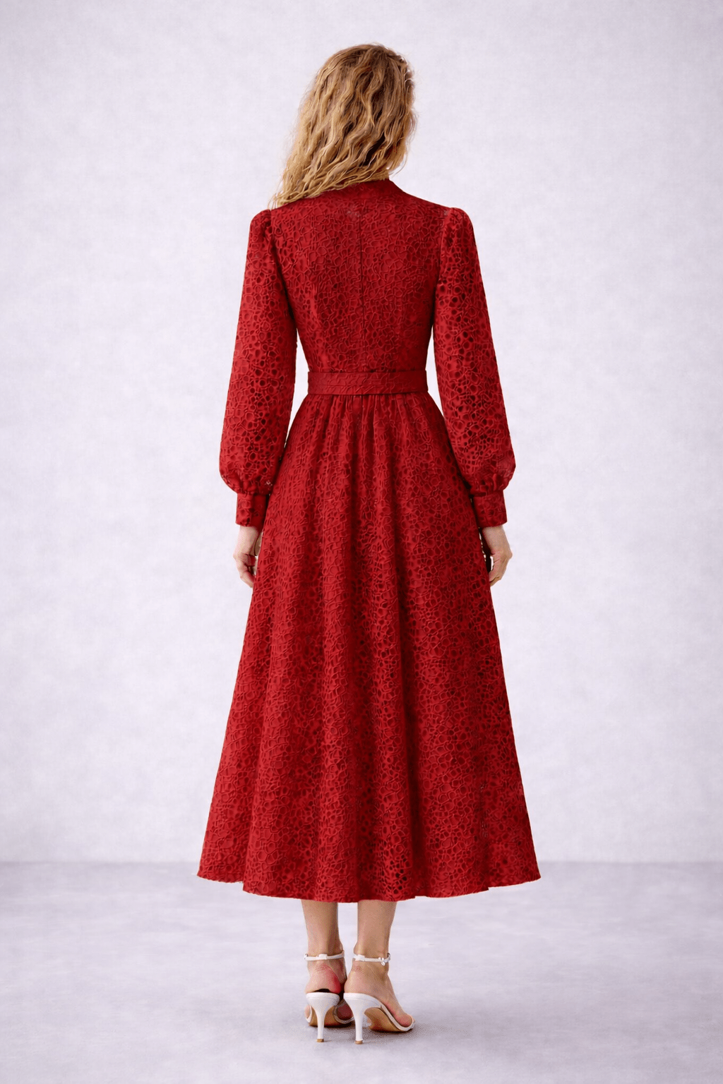 Belted Guipure Midi Dress | Elora Venecci